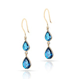 London Blue Topaz Pear Shape Dangling Earrings made in 18 Karat Yellow Gold.