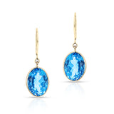 Blue Topaz Oval Shape Dangling Earrings made in 18 Karat Yellow Gold.