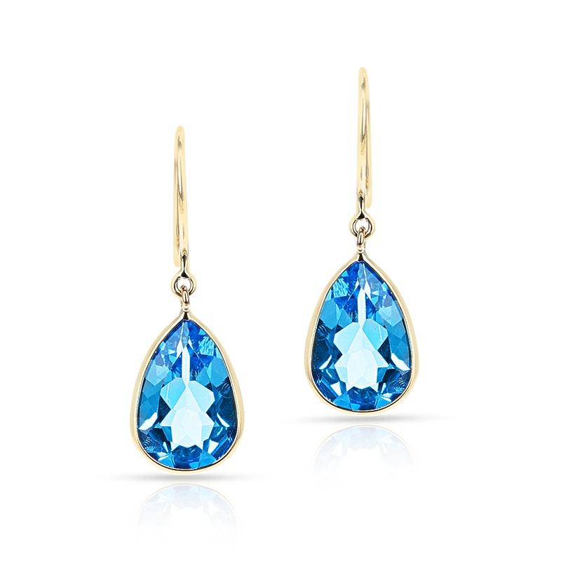 Blue Topaz Pear Shape Dangling Earrings made in 18 Karat Yellow Gold.