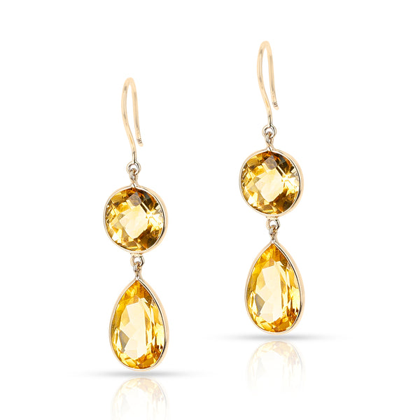 Citrine Round and Pear Shape Dangling Earrings made in 18 Karat Yellow Gold.