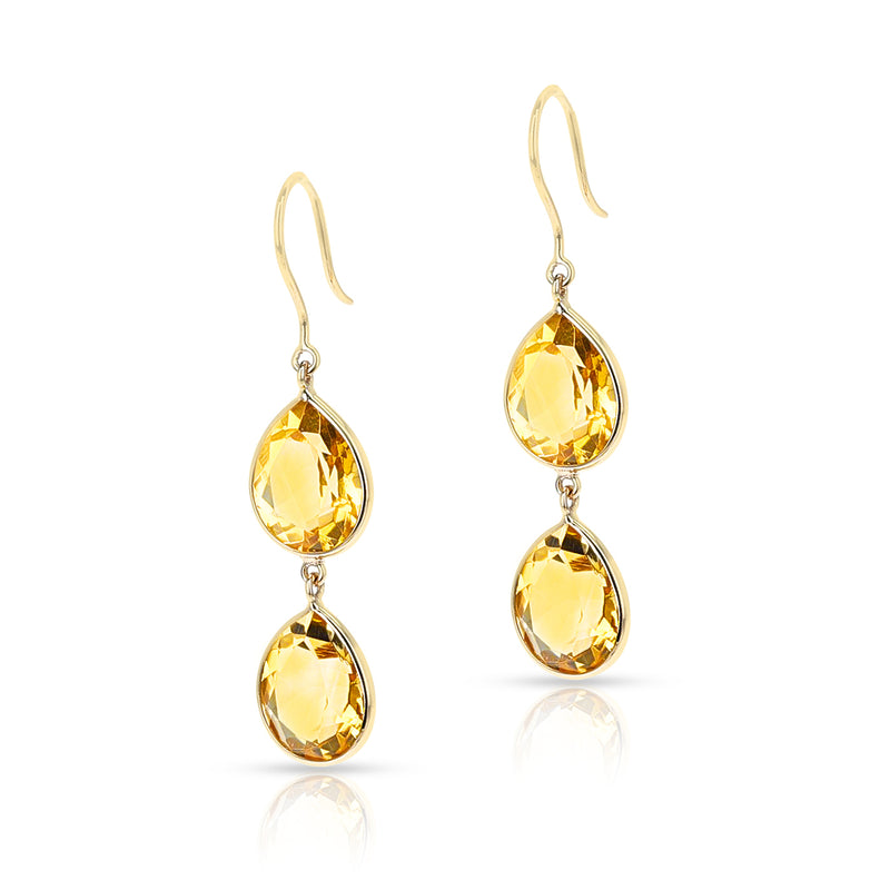 Citrine Double Pear Shape Dangling Earrings made in 18 Karat Yellow Gold