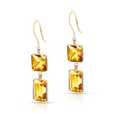 Citrine Square and Rectangular Step-Cut Shape Dangling Earrings made in 18 Karat Yellow Gold.