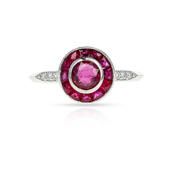 French Ruby and Diamond Platinum Ring