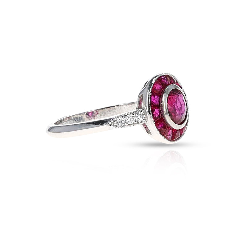 French Ruby and Diamond Platinum Ring
