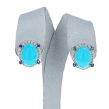 Turquoise Oval Cabochon Earrings with Diamonds and Sapphire, 18k