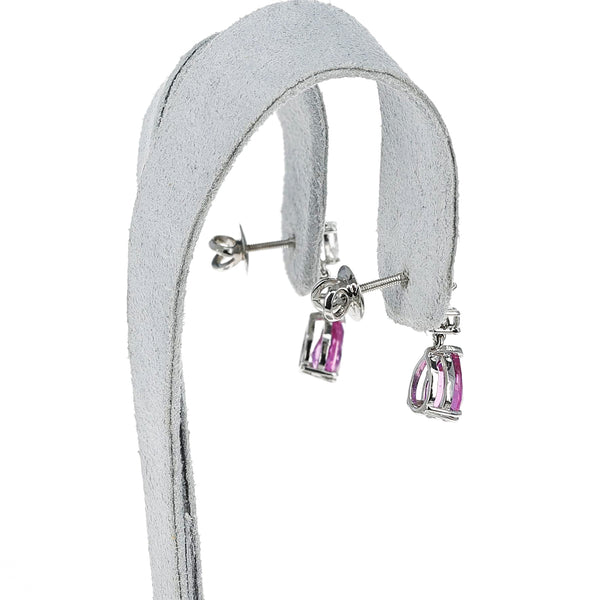 Unheated Certified Pink Sapphire Pear Shape Earrings with Diamonds, 18k