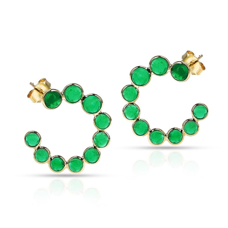 Emerald Cabochon Half-Circle Earrings, 18k Earrings