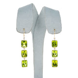 Three Rectangular Peridot Dangling Earrings, 18K