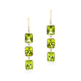 Three Rectangular Peridot Dangling Earrings, 18K