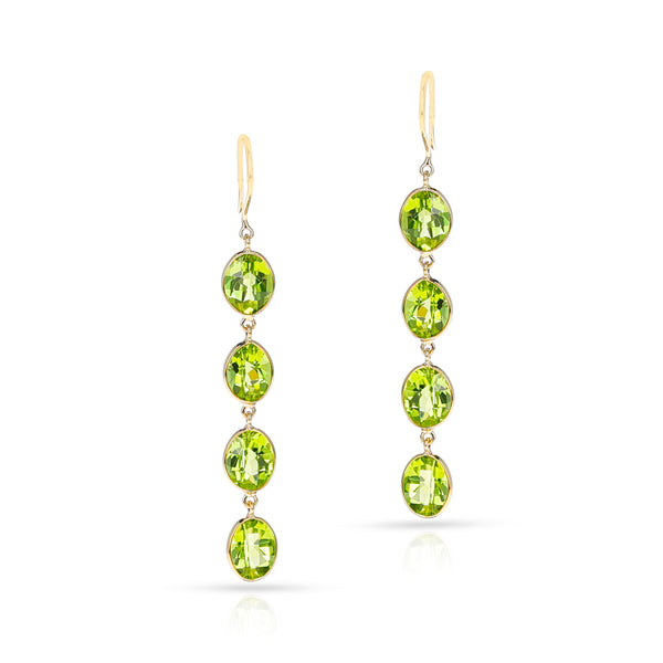 Four Oval Peridot Dangling Earrings, 18K