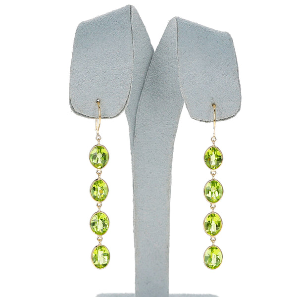 Four Oval Peridot Dangling Earrings, 18K