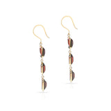 Rectangular Garnet Three Stone Dangling Earrings, 18K