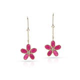 Dangling Ruby Floral Earring with Diamond, 18K