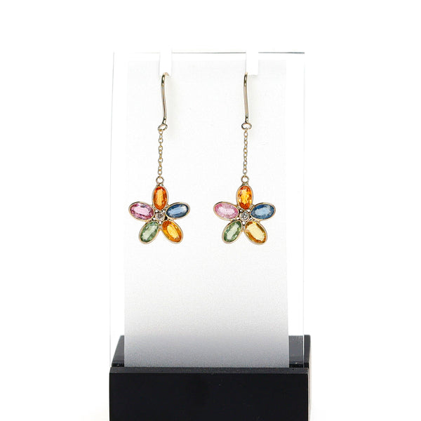 Multi-Sapphire and Diamond Floral Dangling Earrings, 18K