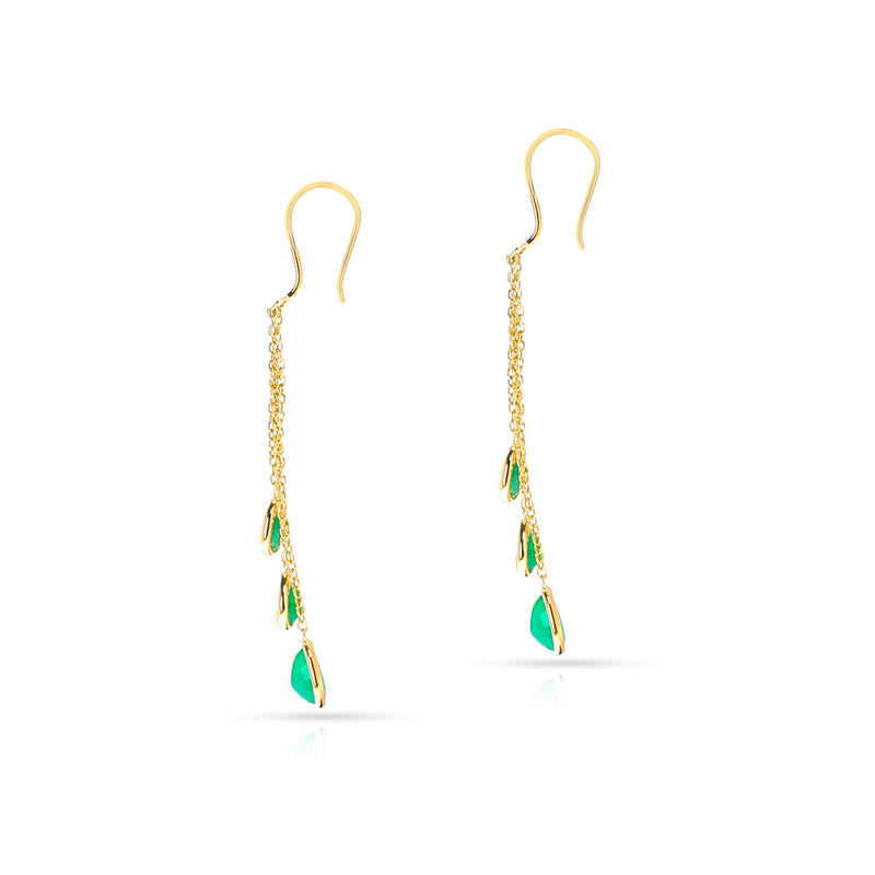 Triple Pear Emerald Drop Dangling Earrings, 18K