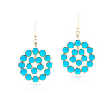 Double Circle Turquoise Cabochon and Diamond Rose Cut Earrings, 18K