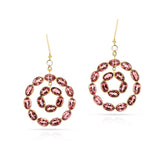 Double Circle Pink Tourmaline and Diamond Rose Cut Earrings, 18K