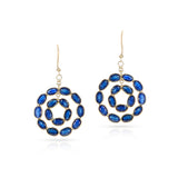 Double Circle Blue Sapphire with Diamond Rose Cut Earring, 18K