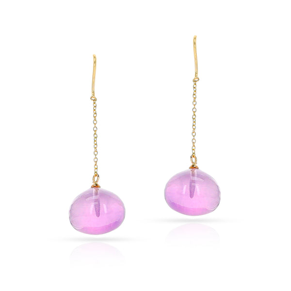 Amethyst Smooth Bead Dangling Earrings, 18K