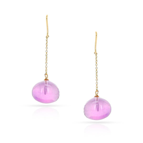 Amethyst Smooth Bead Dangling Earrings, 18K