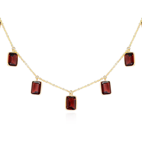 Rectangular Garnet Drop Necklace, 18K