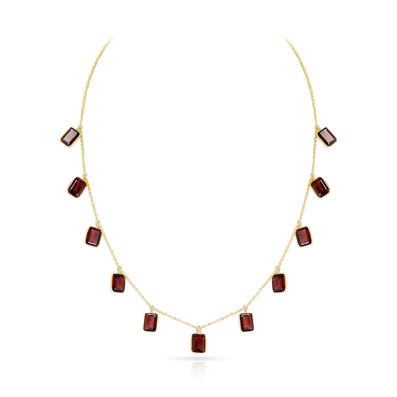 Rectangular Garnet Drop Necklace, 18K