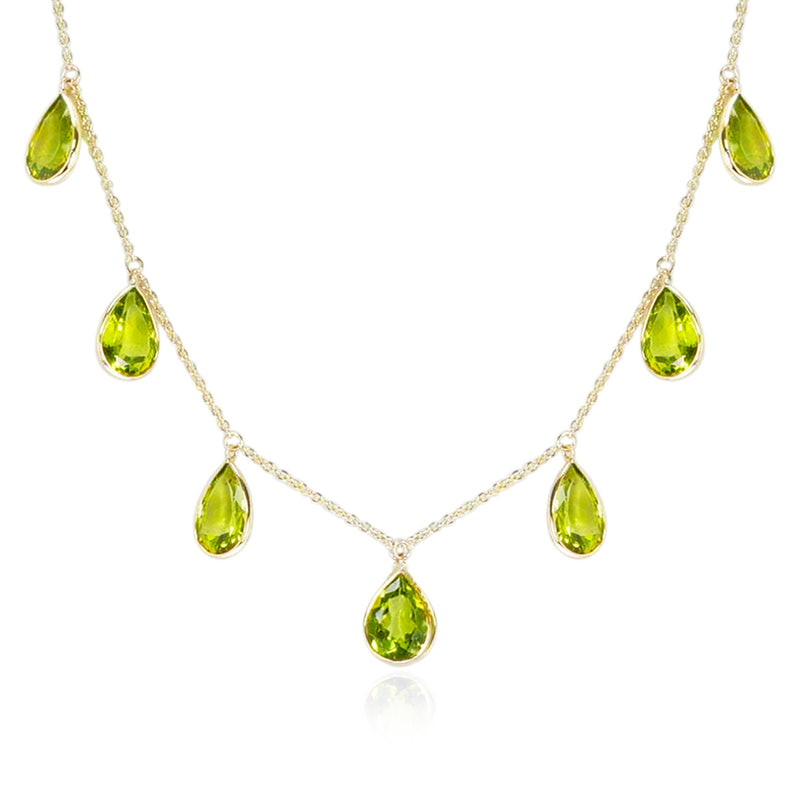 Pear Shape Peridot Drop Necklace, 18K