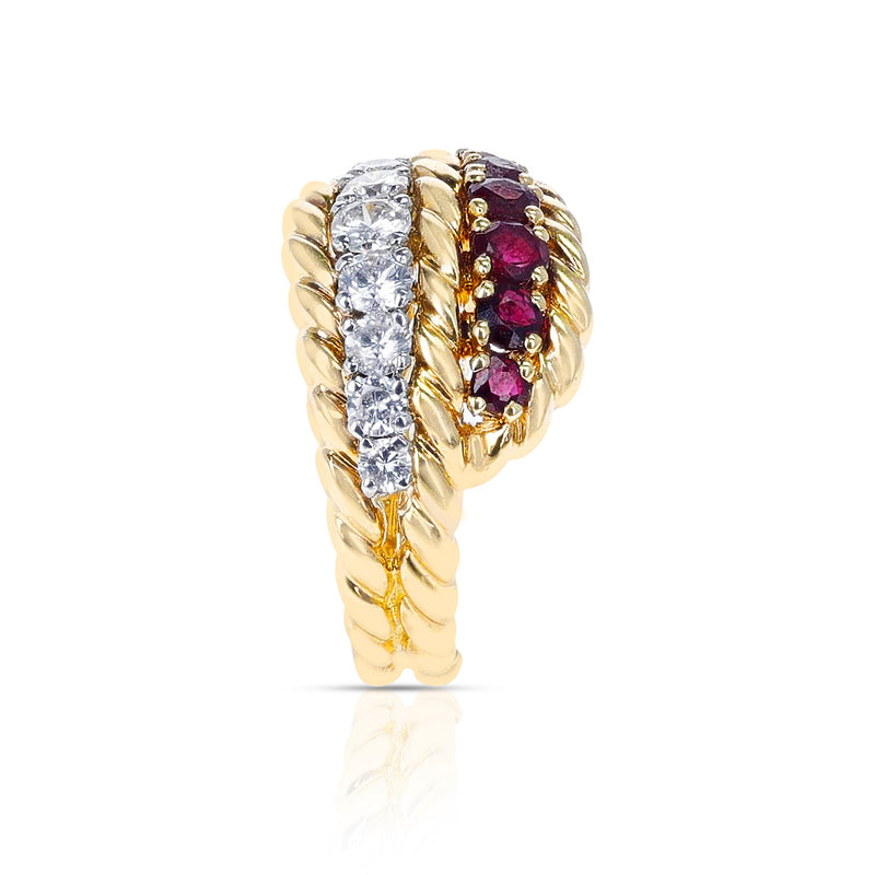 Van Cleef & Arpels Two Row Ruby and Diamond Twisted Rope-Style Gold, 18K