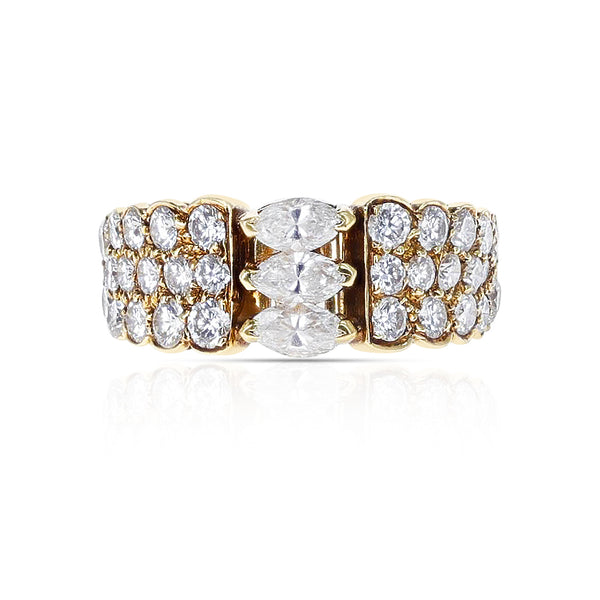 Van Cleef & Arpels Three Marquise with Round Diamonds Engagement Ring, 18K White