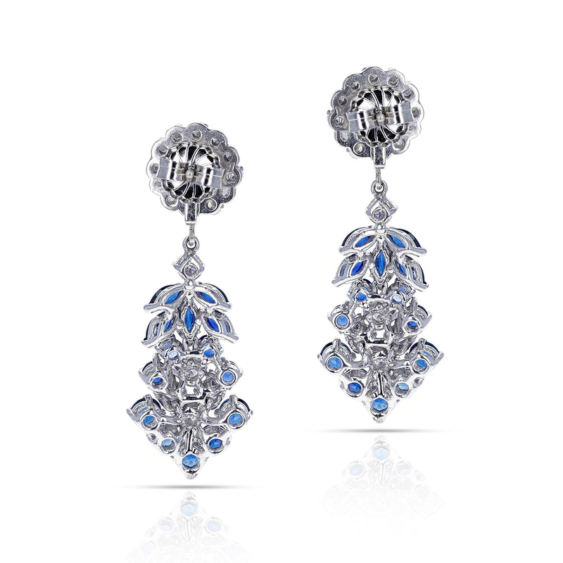 2 ct. Round Diamond and 3.50 ct. Round Sapphire Dangling Cocktail Earrings, 14K