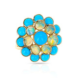 Gemstone Cabochon Large Cluster Ring, 18k