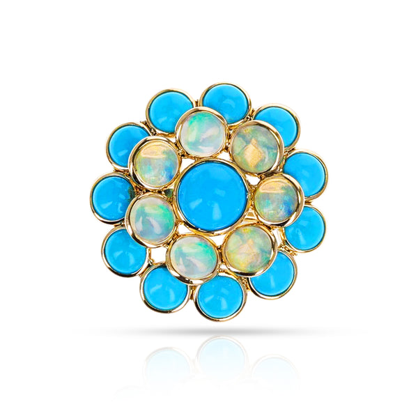 Turquoise and Opal Large Cluster Ring, 18k