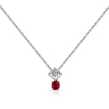GIA Clover Shape Diamond and Oval Ruby Pendant Necklace, Platinum