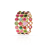 Round Multi-Tourmaline Cabochon Triple Band, Yellow Gold