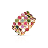 Round Multi-Tourmaline Cabochon Triple Band, Yellow Gold