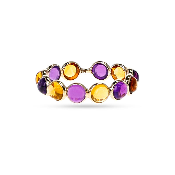 Amethyst and Citrine Round Cabochon Band, Yellow Gold