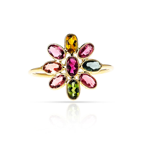 Tourmaline Floral Ring, Yellow Gold