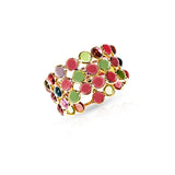 Round Multi-Tourmaline Cabochon Triple Band, Yellow Gold