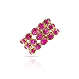 Oval Ruby Cabochon Triple Band, 18K Yellow Gold