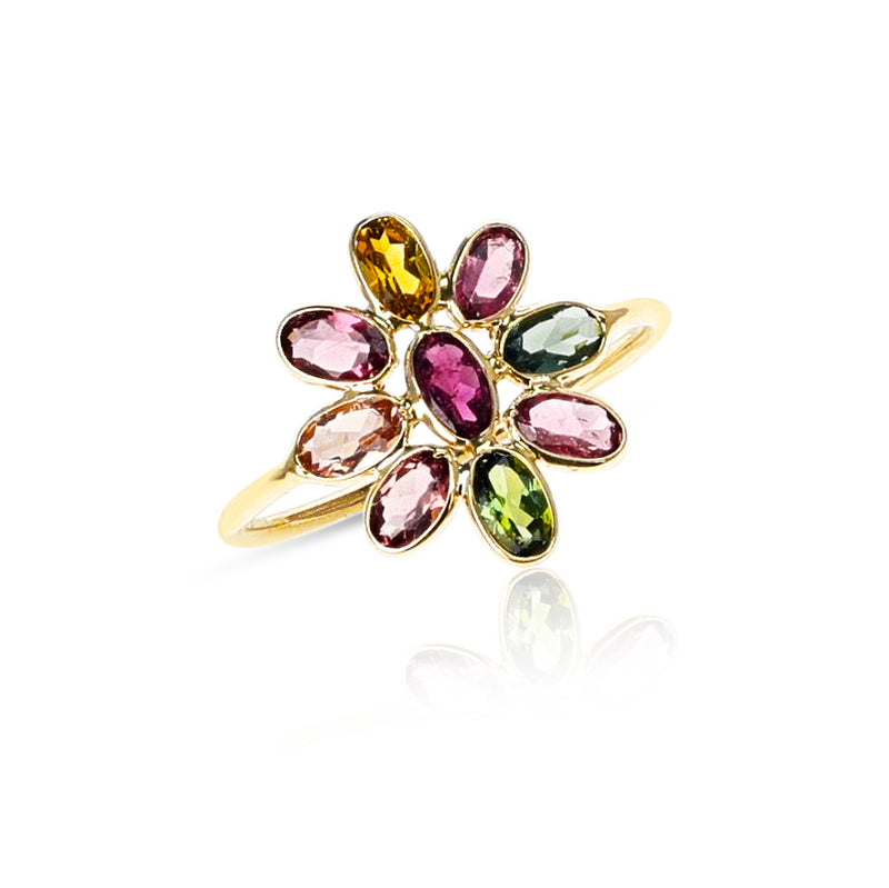 Tourmaline Floral Ring, Yellow Gold