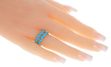 Turquoise Round Cabochon Double Line Band, Yellow Gold