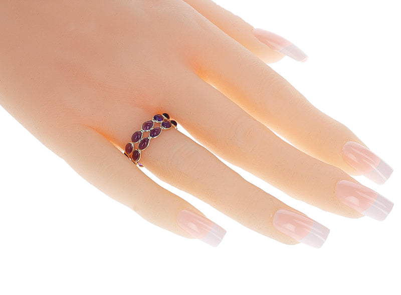 Purple Amethyst Oval Cabochon Double Line Band, Yellow Gold