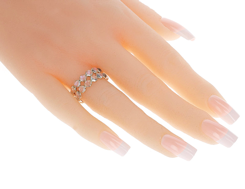 Round Moonstone Cabochon Double Band, Yellow Gold