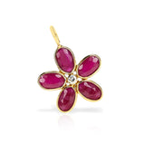 Gemstone Floral Pendant with Diamond, 18K Yellow Gold
