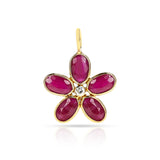 Gemstone Floral Pendant with Diamond, 18K Yellow Gold