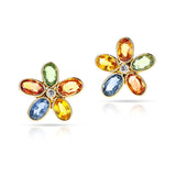 Oval Multi-Sapphire Floral Earrings with Diamonds, 18k Yellow Gold