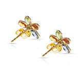 Oval Multi-Sapphire Floral Earrings with Diamonds, 18k Yellow Gold