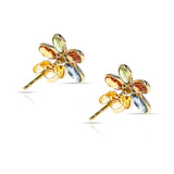 Oval Multi-Tourmaline Floral Earrings with Diamonds, 18k Yellow Gold