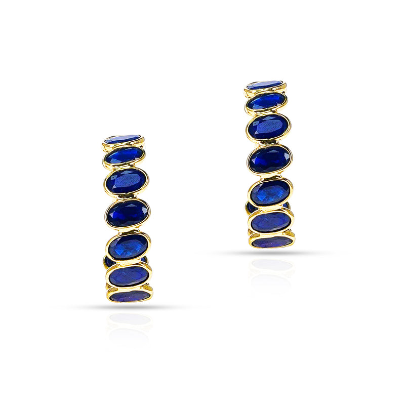 Blue Sapphire Hoop Earrings, 18k
