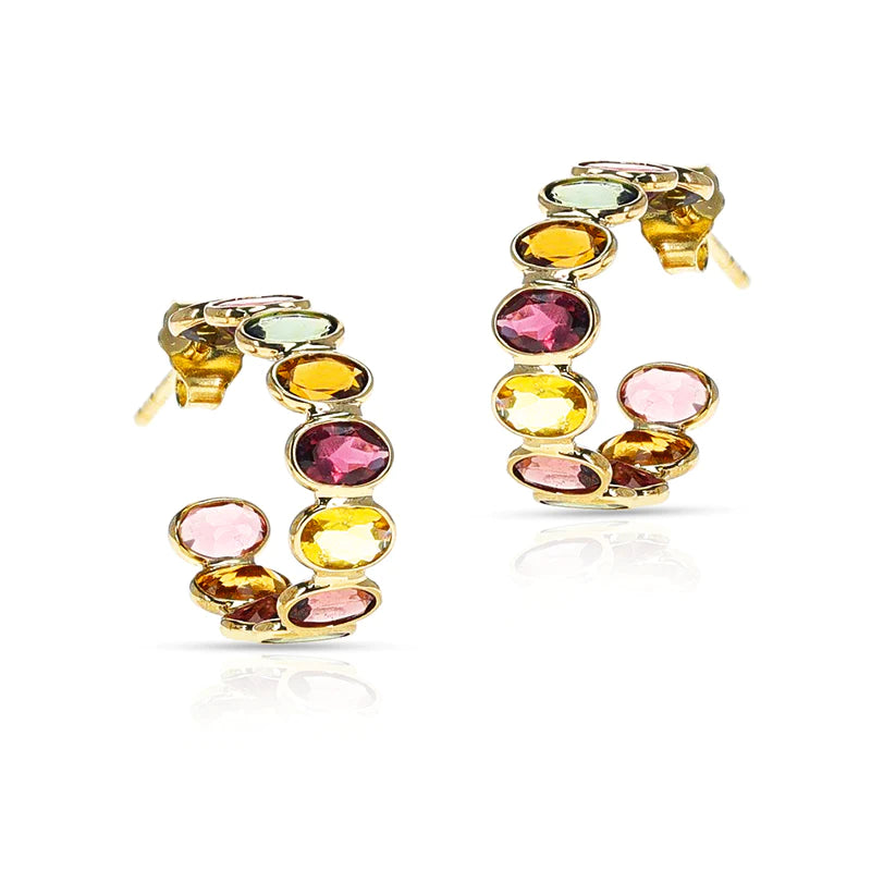Blue Sapphire Hoop Earrings, 18k